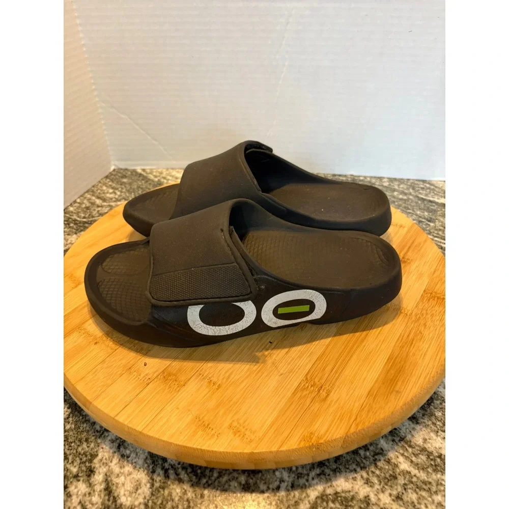 OOFOS Ooahh Adjustable Black Slides Sandals Men's‎ Size 12 US 46 EU